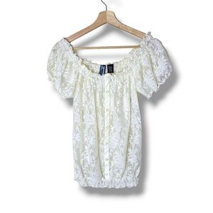 Y2K Ivory Lace Peasant Top Size M Puff Sleeve Romantic Cottagecore Boho Weavers